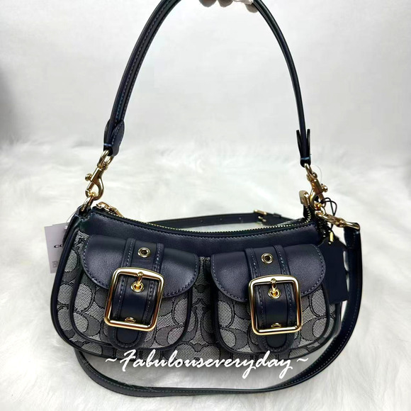 COACH Ashton Shoulder/Crossbody Bag Signature Jacquard CBJ00 Midnight Navy NWT - Picture 1 of 10